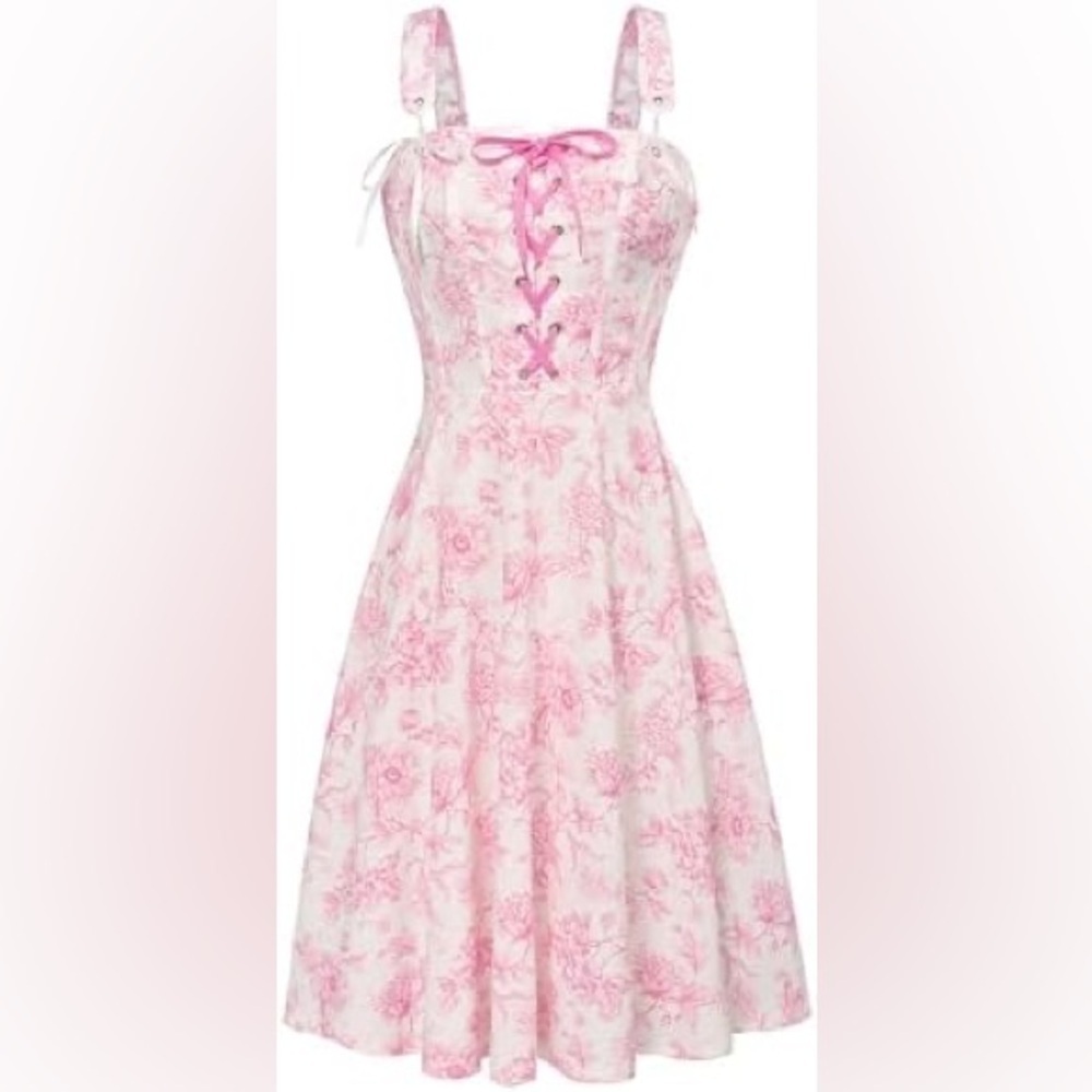 SCARLET DARKNESS Pink Floral Corset Dress Sz S Cottagecore Milkmaid renaissance